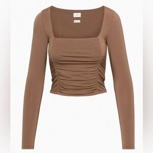 Aritzia Wilfred Brown Long Sleeve Ruched Top